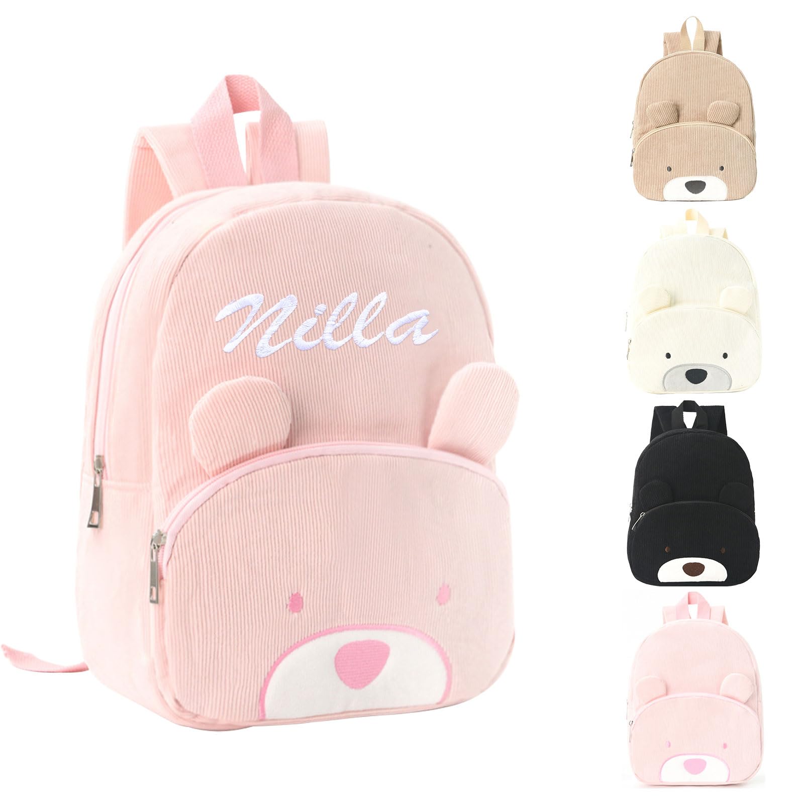 Genérico Personalizada Mochila Infantil con Nombre, Bordado Mochila Pequeña para Niños Niñas, Lindo Oso Mochila de Pana 31 x 25 x 11cm, Mochila Escolar Infantiles para Guardería Colegio Preescolar