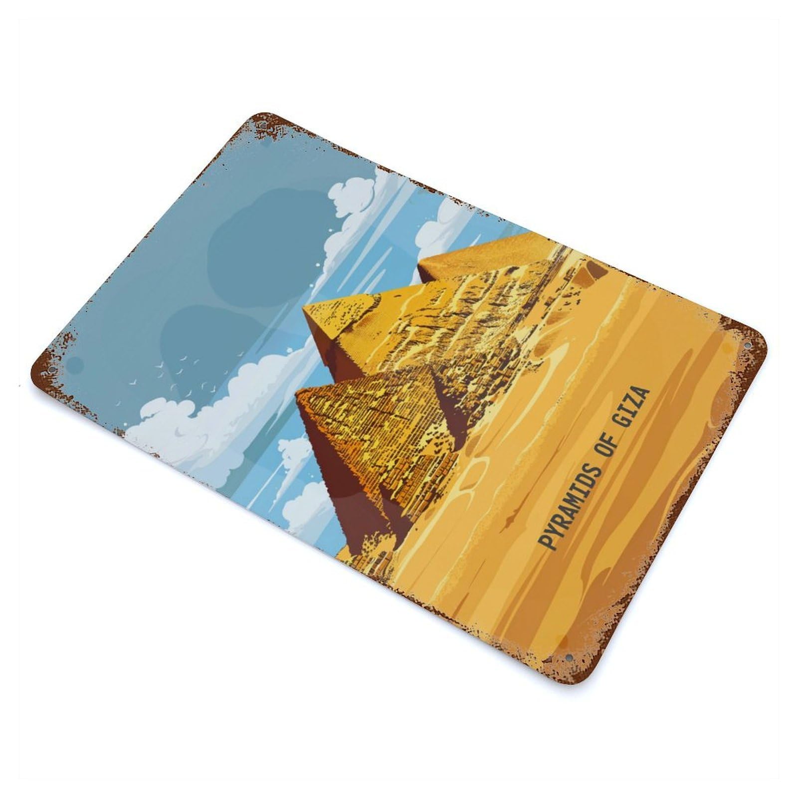 Giza Ancient Wonders Rust Effect Tin Sign 11.8"x7.9", Ideal for Shed, Workshop And Garage Wall Decor