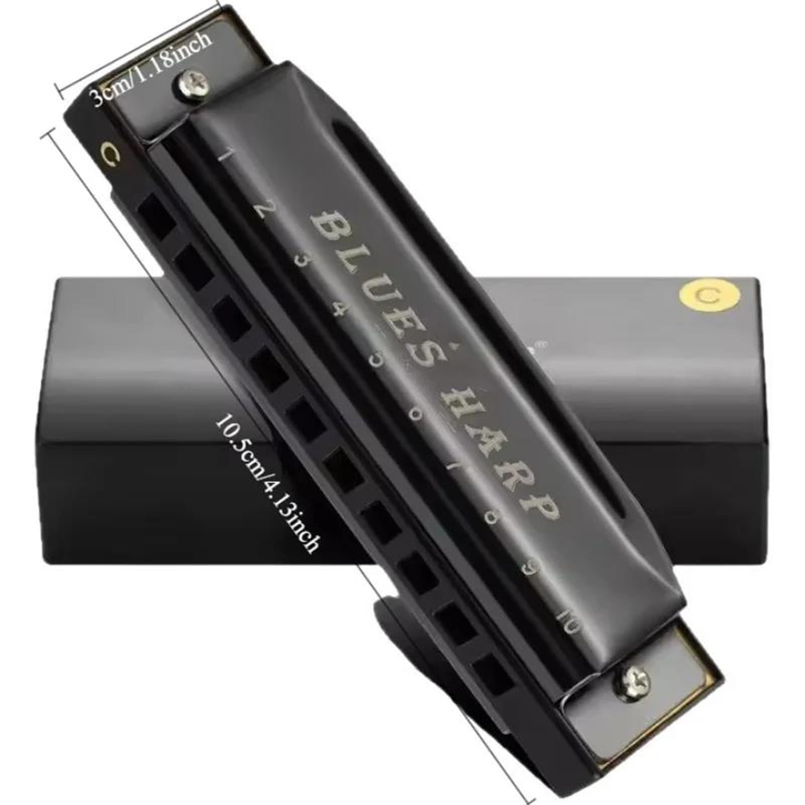 Armonica Blues Tasto C Dell'armonica Blues A 10 Fori | Strumento per principianti chiave Blues armonica a 10 fori(Black)