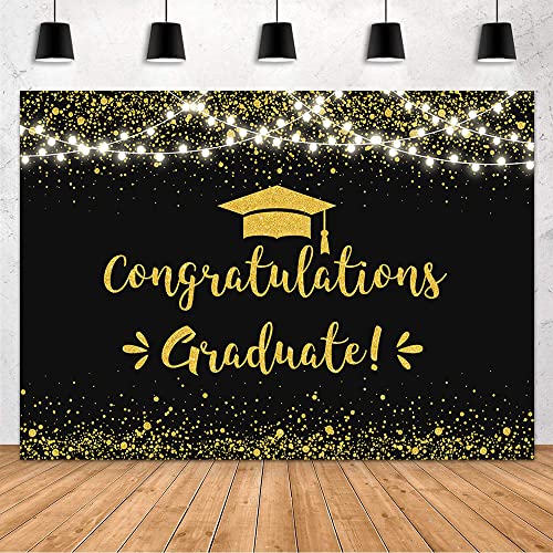 MEHOFOND 7x5ft Black and Gold Graduation Backdrop Class of 2026 Graduation Party Decorations Congratulation Graduate Backdrop 2026 Congrats Grad Banner Prom Party Decoration Photo Booth Props - image 1