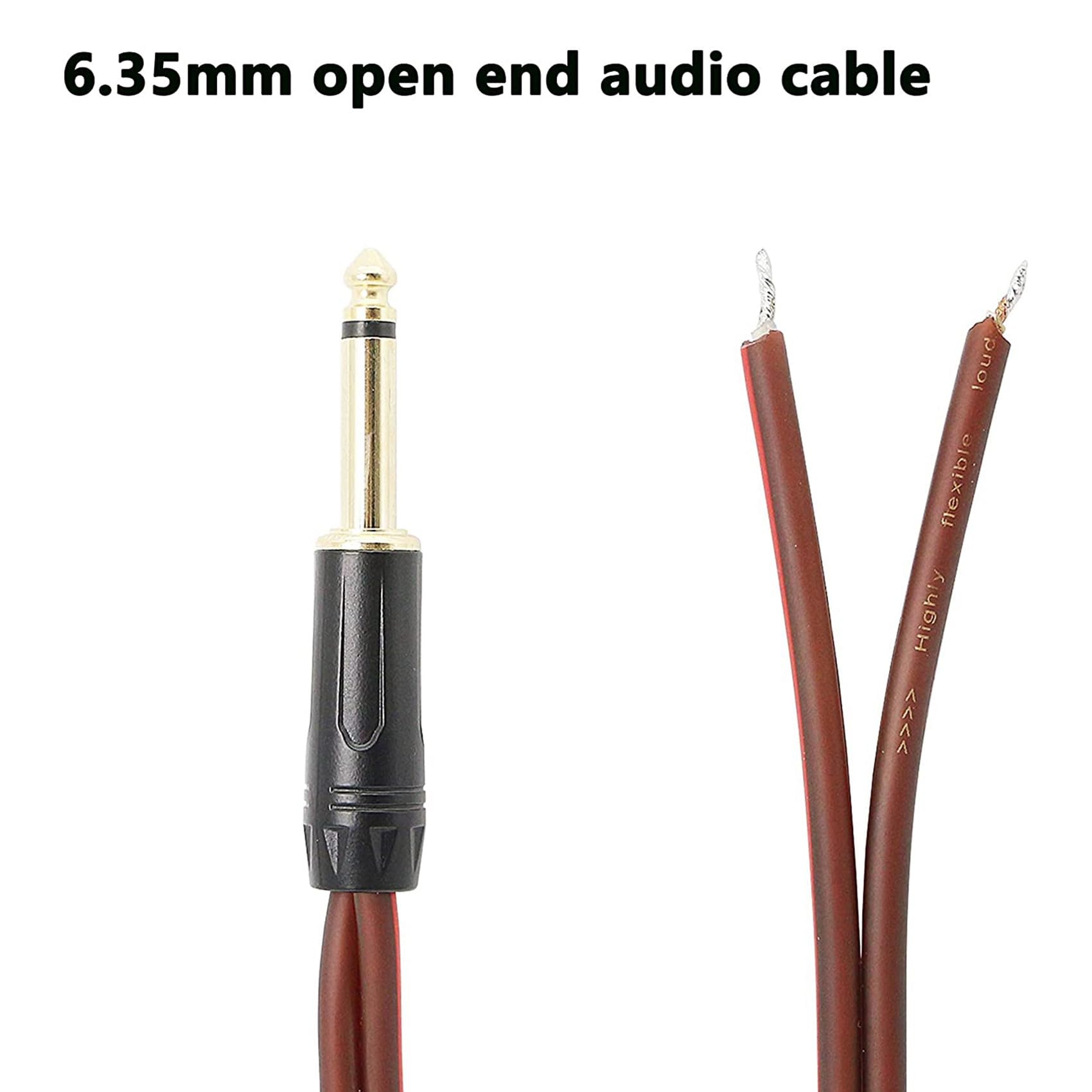 4 sztuki 1/4 do głośnika pusty przewód, kabel audio na 6,35 mm wtyczka mono adapter otwarty koniec pozłacany głośnik OFC HiFi