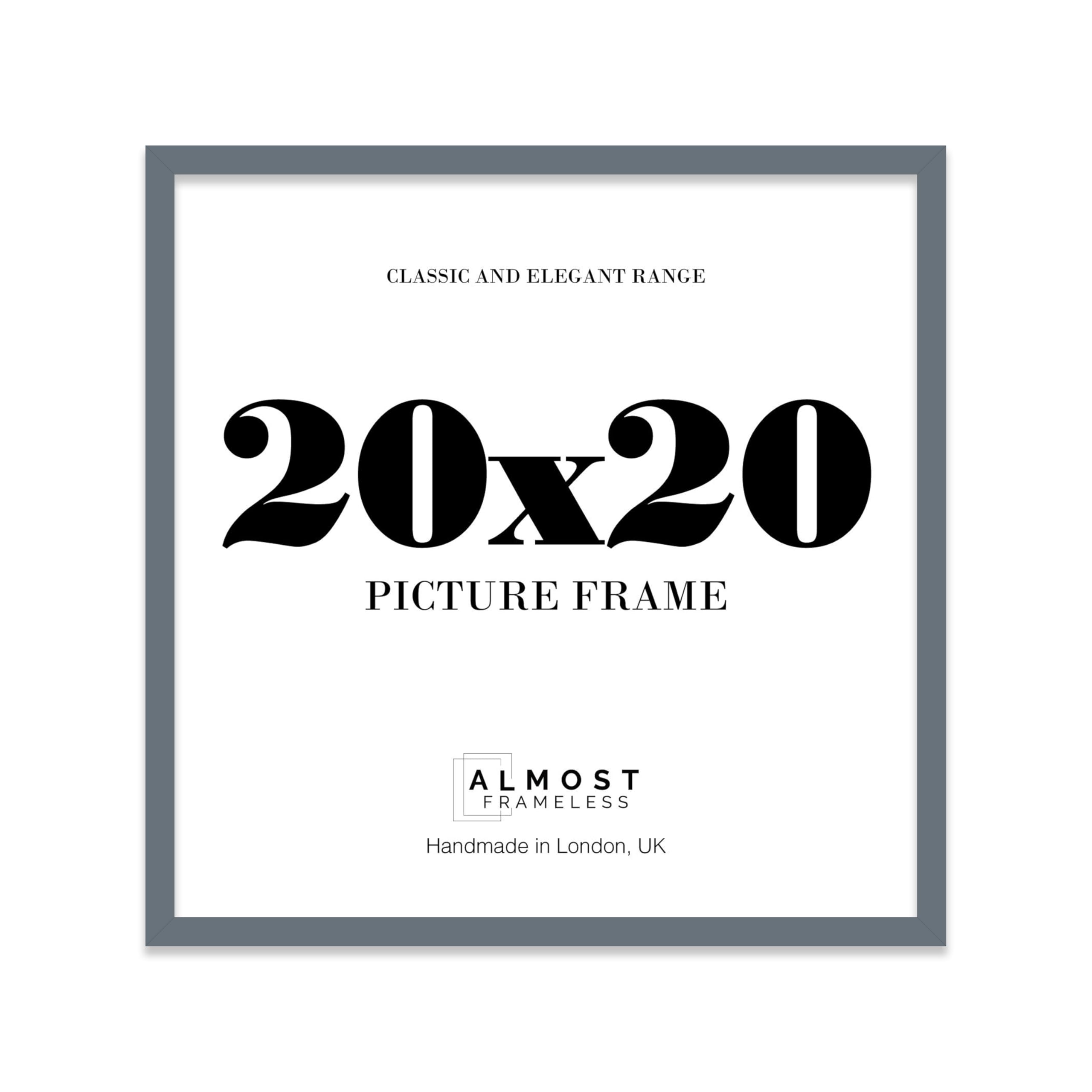20x20 Grey Picture Frame for Square Photos, Posters, Prints & Artwork, (17.8 x 12.7cm) Wall Display Slim Edge Photo Frame for Home, Office, Gallery Wall, 1 Pack