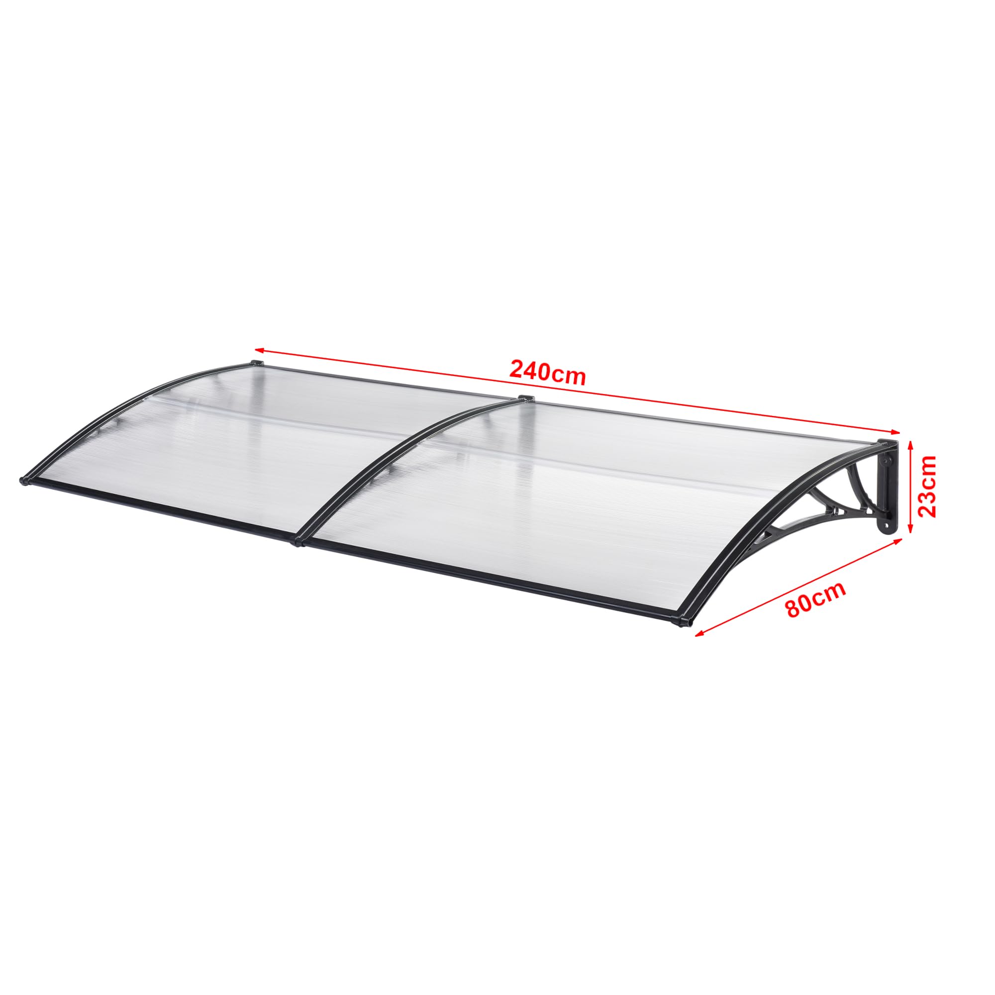 [en.casa] Pensilina Esterna per Ingresso 240 x 80 cm Tettoia Riparatore in Policarbonato Copertura Trasparente e Supporto Nero
