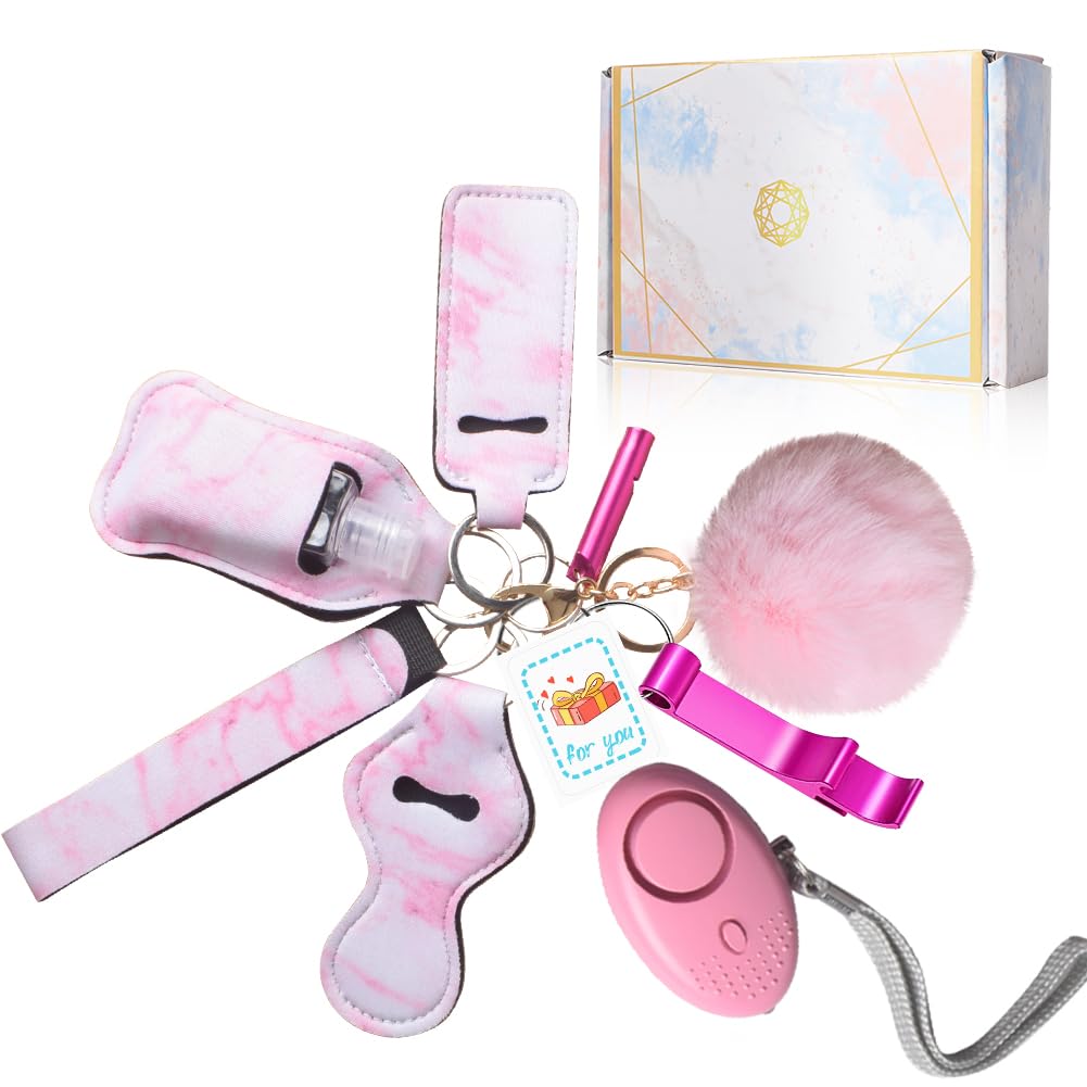 Eioumax Safety Keychain Set For Women Emergency Whistle Pompom