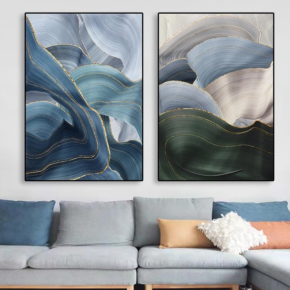 WUHBCZ Art Decor,Golden Texture Wall Art Poster Abstract Blue Canvas Painting Prints Black White Canvas Painting Wall Art Bedroom Office Home Room Decoration-30 * 50cm*2PCS (No Frame)