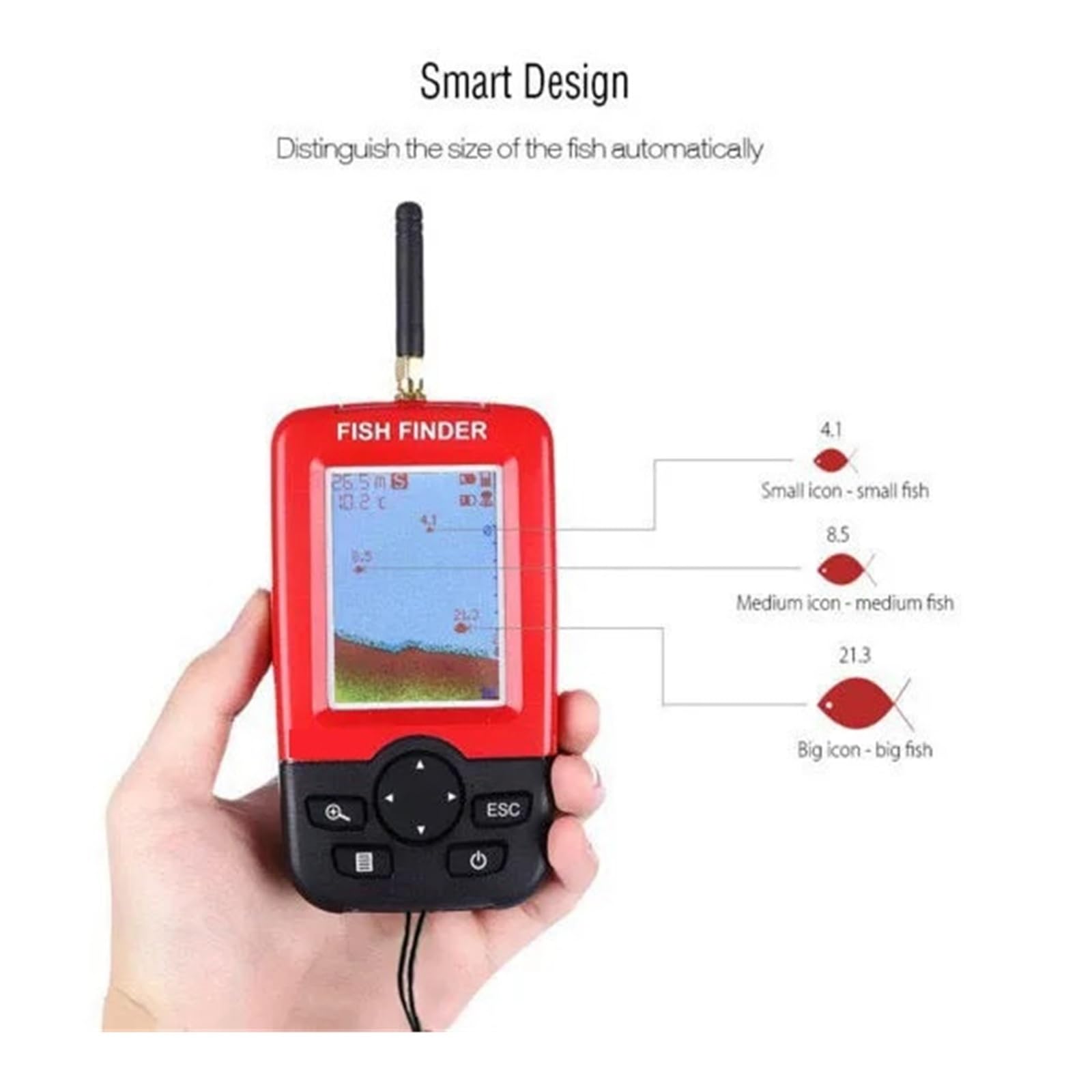 Ecoscandaglio, Ecoscandaglio portatile, con sensore sonar wireless, profondità 0,6M-30M
