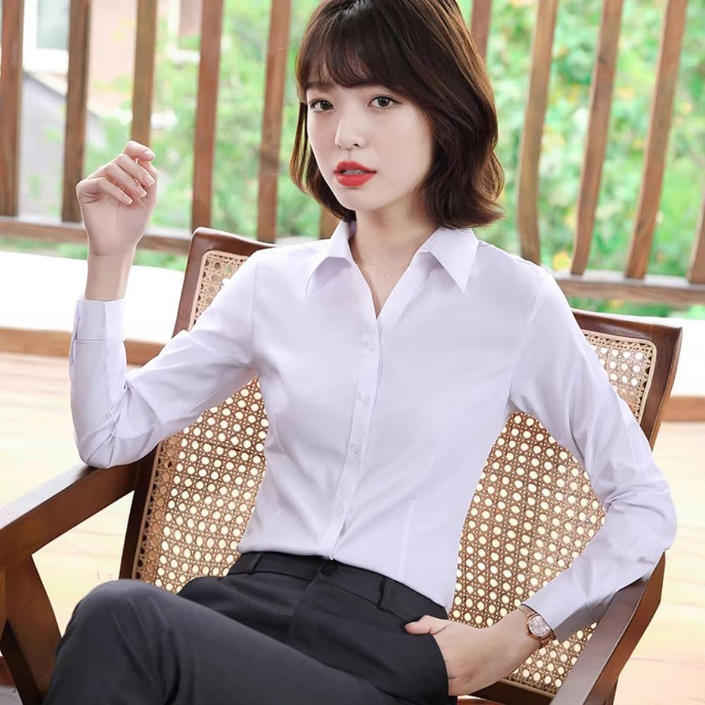 JYHBHMZG Mujer Elegante Camisa Primavera Manga Larga Temperamento Blusa de Gasa Formal Oficina Mujer Ropa de Trabajo Top