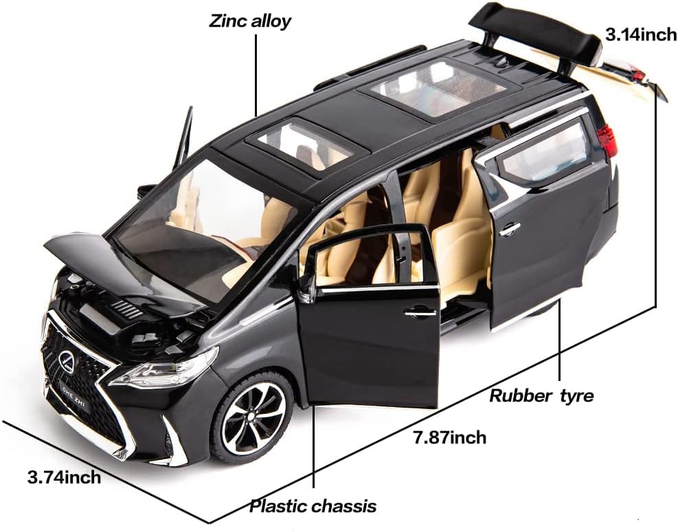 Image of 1:24 Lexus LM300 Alloy Diecast Model Car, Pull Back Toy Vehicle with Light and Sound, Openable Doors, Realistic Design, Gift for Boys, Girls, and Car Enthusiasts (Black)