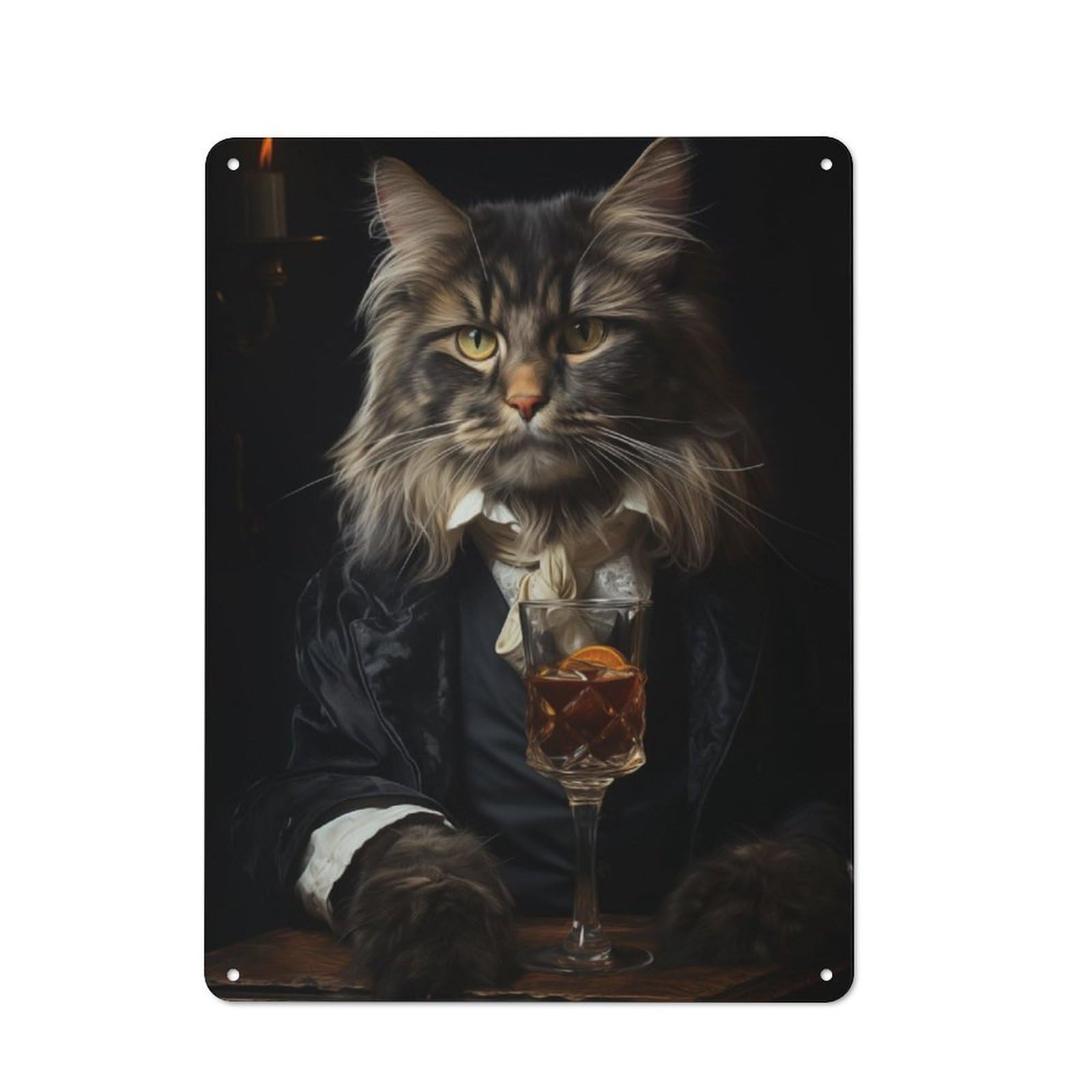 Junmoney Sophisticated Suit Cat Retro Metal Plaque 40X30cm For Bar Or Restaurant, Suited To Restaurant Interior Fans
