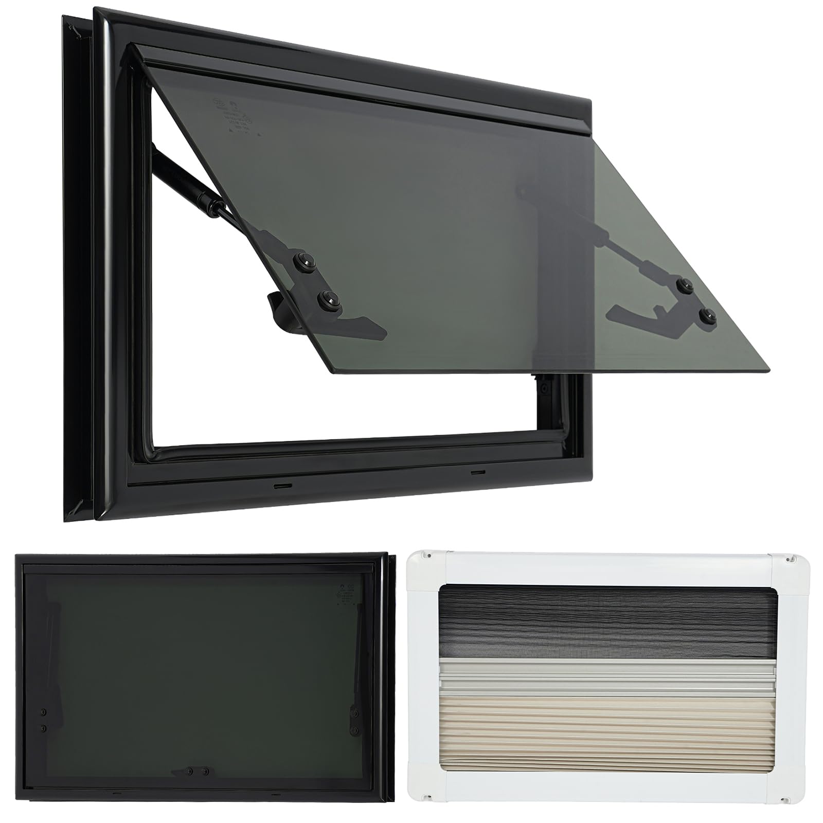 Ventana para caravana, 50 x 30 cm, ventana de exposición de 85°, con mosquitera y estor integrado, para autocaravanas, caravanas y autocaravanas