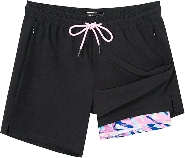 SURF CUZ Mens Swim Trunks with Compression Liner Swimming Trunks 5 Inch Bathing Suit Quick Dry Swim Shorts