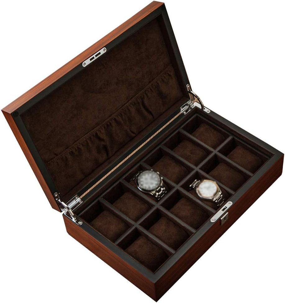 Solid Wood Watch Box Organizer 12 Slot Premium Display Cases with Lock and Keys for Men and Women Watch & Jewelry Holder Boxes Gift
