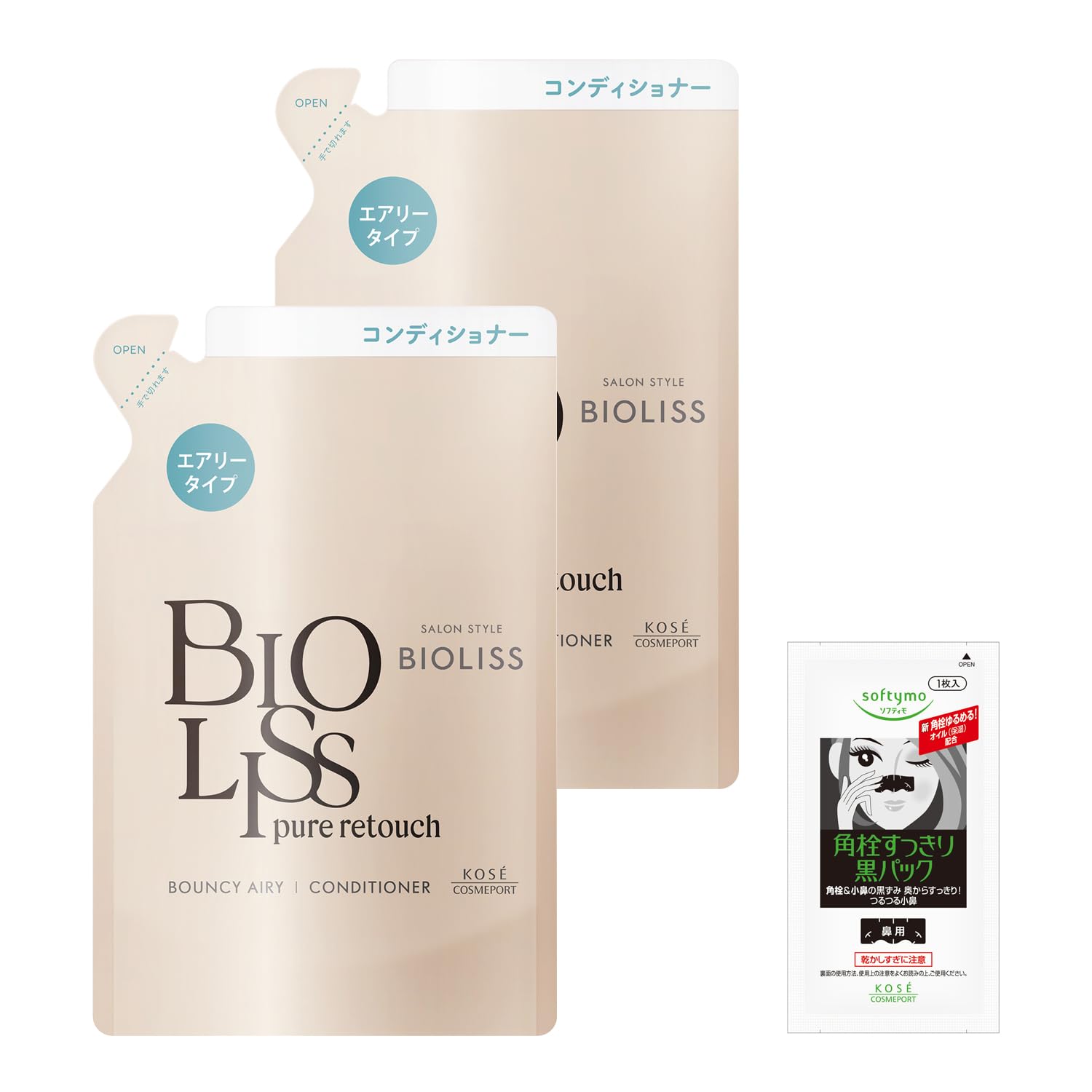 SALON STYLE(サロンスタイル) ビオリス ピュアレタッチ ぺたふぅわ ヘア コンディショナー つめかえ 340mL(2個セット) おまけ付き エアリータイプ ふんわり
