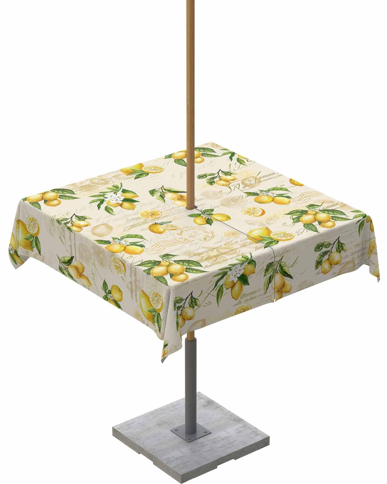 QueenKer Vintage Lemon Outdoor Tablecloth with Umbrella Hole and Zipper 54 x 54 Inch Rustic Leaves Flowers Table Cover for Square Tables Waterproof