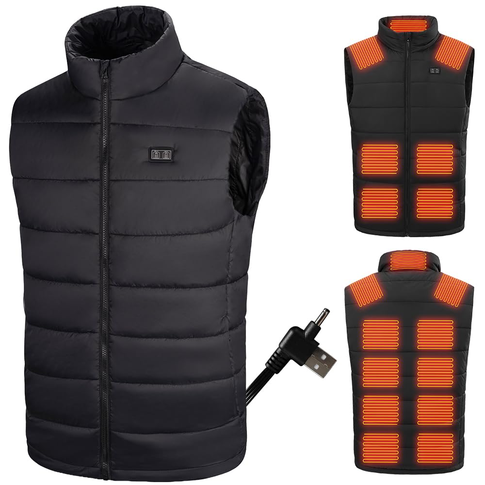 Rescien Heated Vest Men Women with 15 Heating Zones Heating Vest & 3 Temperature Levels, 2025 New 5V/7.4V Compatible, USB Electric Heating Vest, Heated Jacket, Unisex Warming Warming Vest Heating