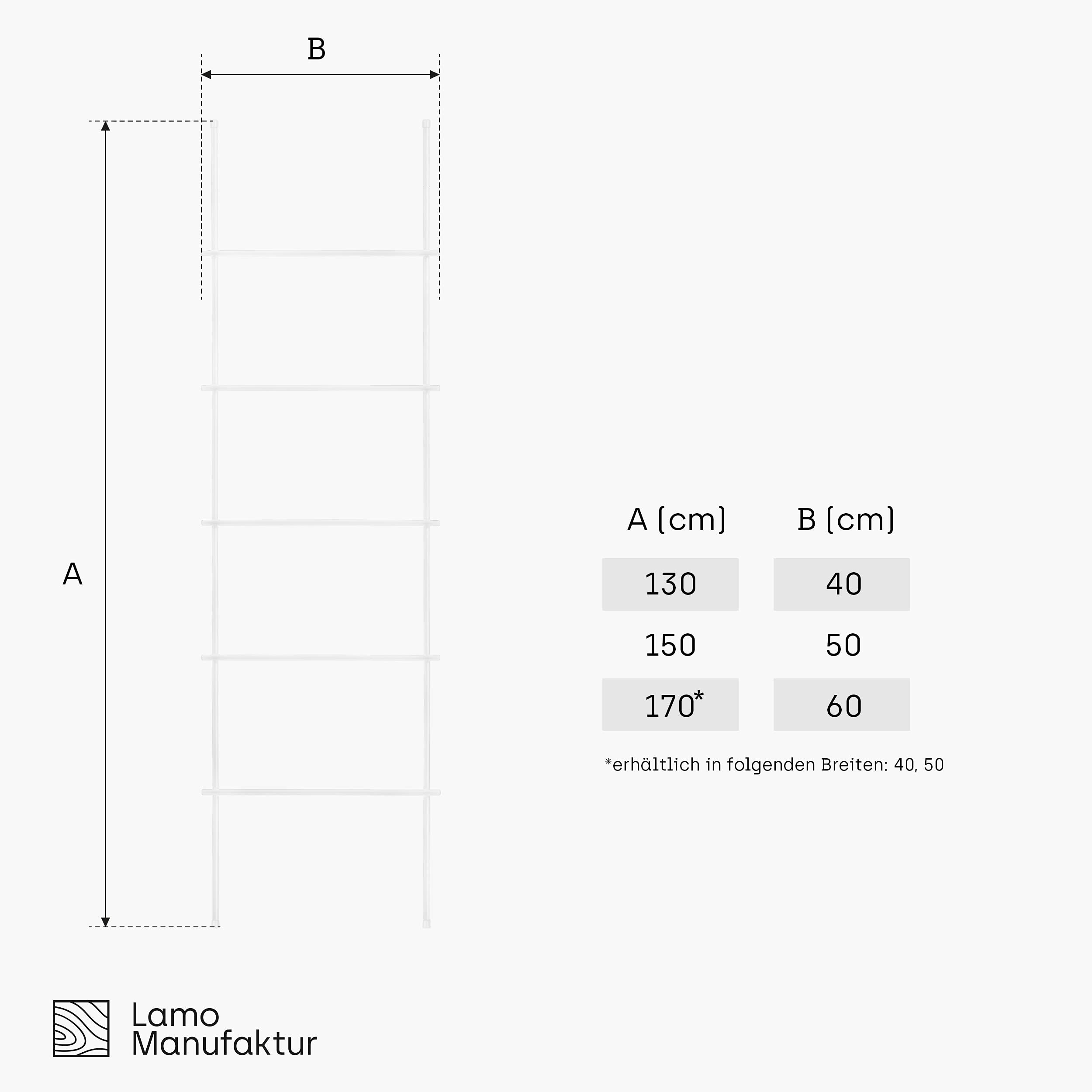 LAMO Manufactur Toallero Escalera Decorativa Perchero Revistero Loft, Blanco, 170x40 cm (Alto x Ancho), LLS-170-40-9016