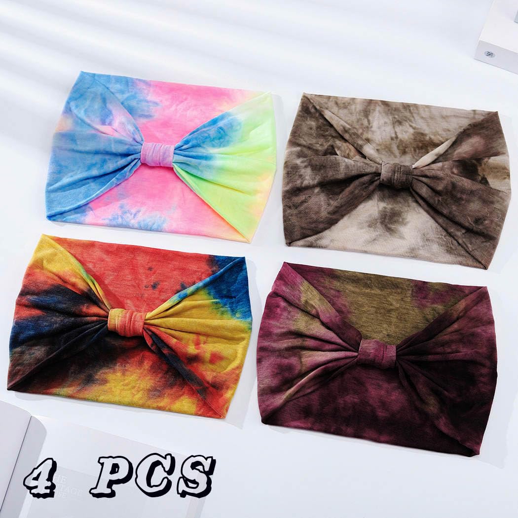 Fasce larghe elasticizzate annodate per capelli, elastiche, per yoga, allenamento, corsa, sport, tie dye, grandi fasce africane per la testa, per donne, 4 pezzi