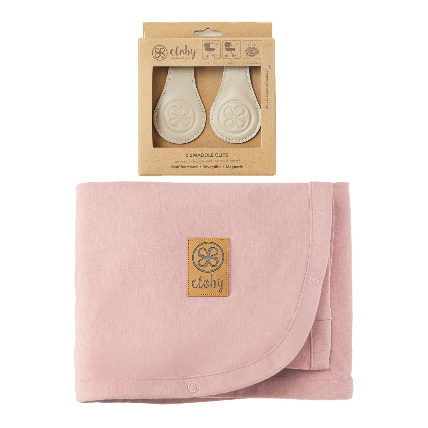 Cloby CBY-SET-MR-BE Set UV-Schutz-Decke Misty Rose und magnetische Clips beige