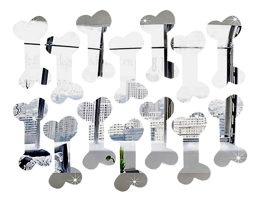 HappyTie Dog Bones Equal Sizes Silver Or Gold 3D Acrylic Mirror Wall Stickers, Silver