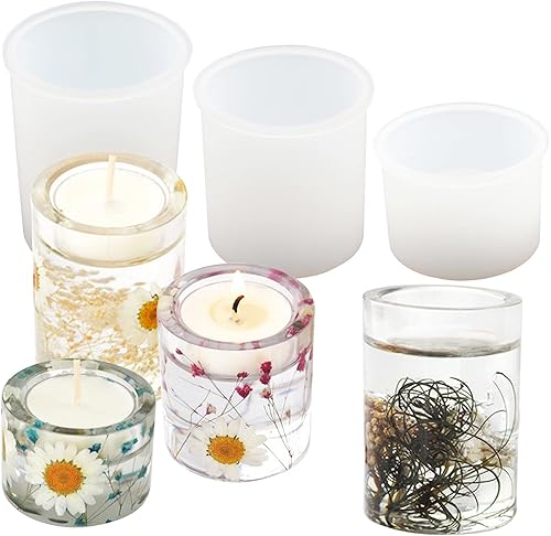 3 piezas de soporte para velas votivas, molde de resina, cilindro, molde de silicona, resina epoxi, manualidades, joyería, bandeja para fiesta,