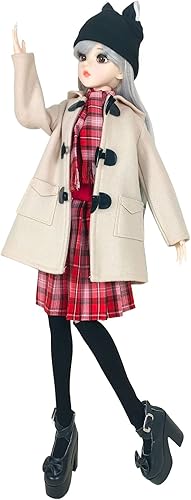 Muñeca mecánica articulada de 13 bola con juego completo de ropa, abrigo, zapatos, calcetines para el cabello, pantalones, accesorios, altura de 24