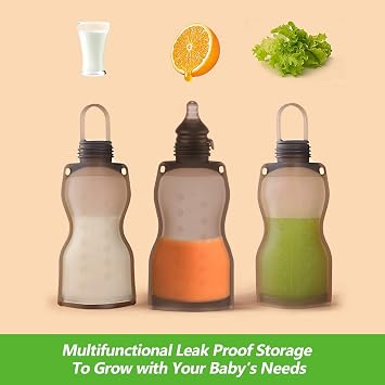haakaa Silicone Breast Milk Storing Bag(9 oz,10pk)- Reusable Breastmilk Storage Freezer Bag for Breastfeeding Mom - Self Feeding Baby Food Pouch Container Leakproof