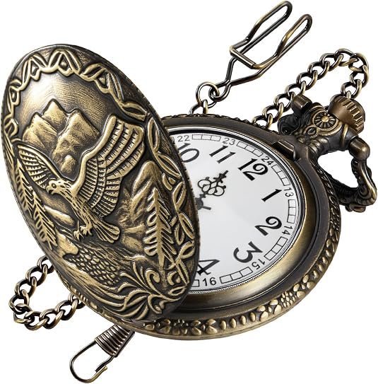 Tiong Pocket Watch Pattern Vintage Quartz Pocket Watches with Chain Christmas Graduation Birthday Gifts Fathers Day