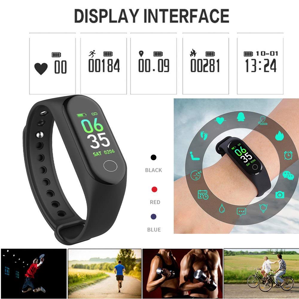 Exxelo (Special 10 Year Warranty) M3 Band Heart Rate Monitor OLED Display Bluetooth 4.0 Waterproof Sports Health Activity Fitness Tracker Silicone Smart Bracelet 1