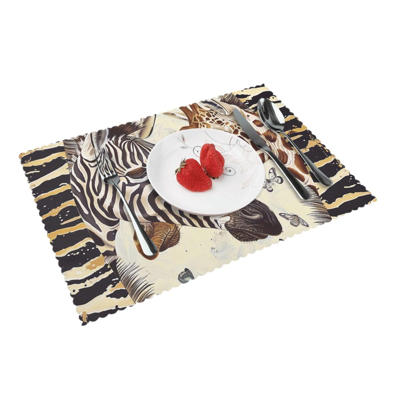 Zebra and Giraffe Printed Placemat Heat Resistant Place Mats Set of 4 PCS Washable Kitchen Table Mats, 12x18 Inch