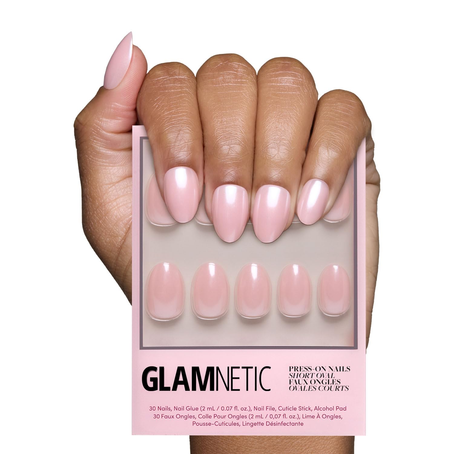 Glamnetic Press On Nails - Pinch Me | Short Oval Fake Nails, Blush Pink with a Glossy, Glazed Finish, Salon Quality | 15 Sizes - 30 Nail Kit with Glue