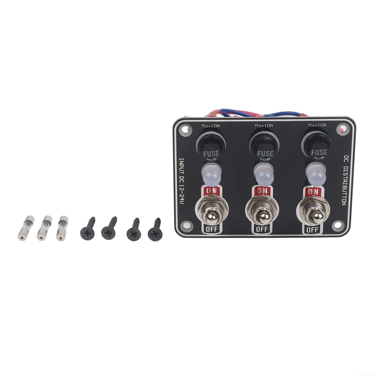 Pannello interruttori a bilanciere in metallo a 3 bande con scatola fusibili interruttore a LED per applicazioni marine e auto, impermeabile IP66 per sistemi di controllo elettrico da 12 V 24 V CC