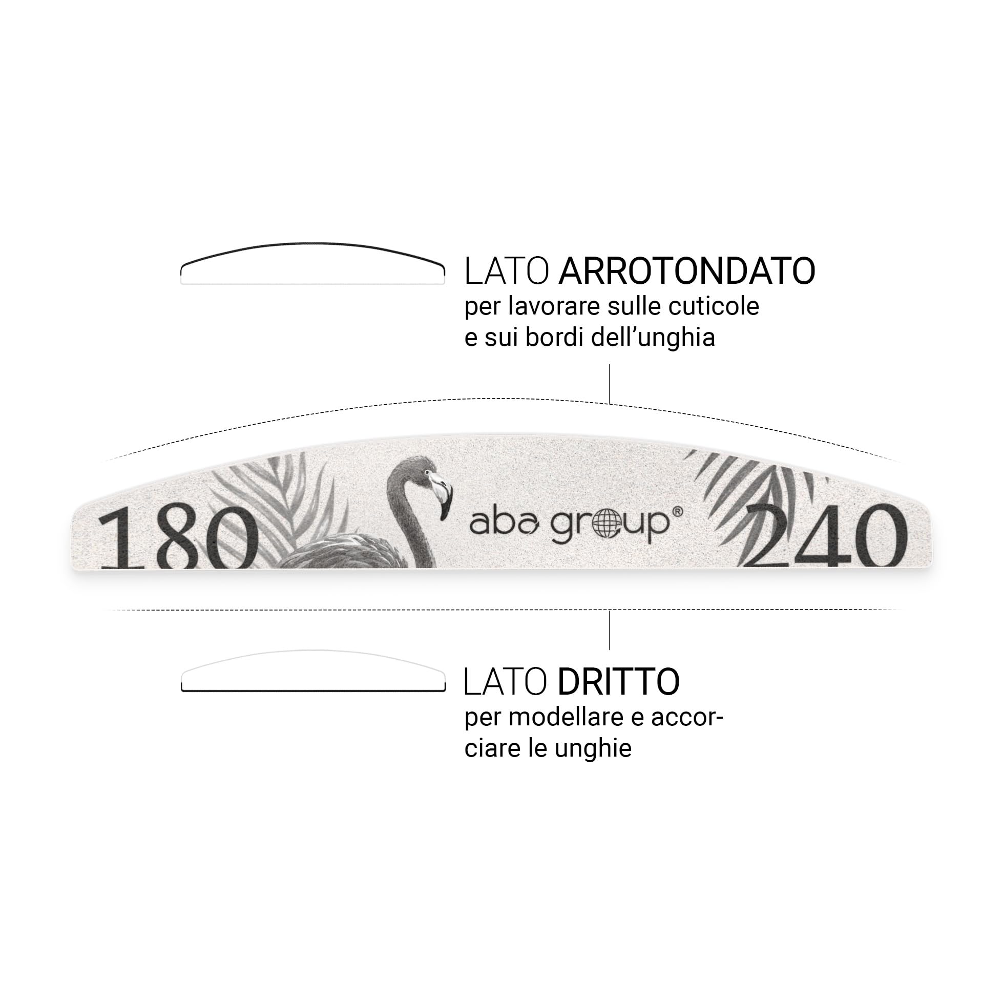 ABA GROUP Lima per unghie 180/240, 100 pezzi, mezzaluna, 4 mm di spessore, confezionate singolarmente, igieniche, strumenti professionali per unghie in gel e naturali, lime per unghie in gel, lime per