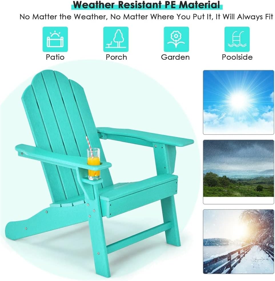 Patio Chairs Garden Terrace with Cup Holder Turquoise