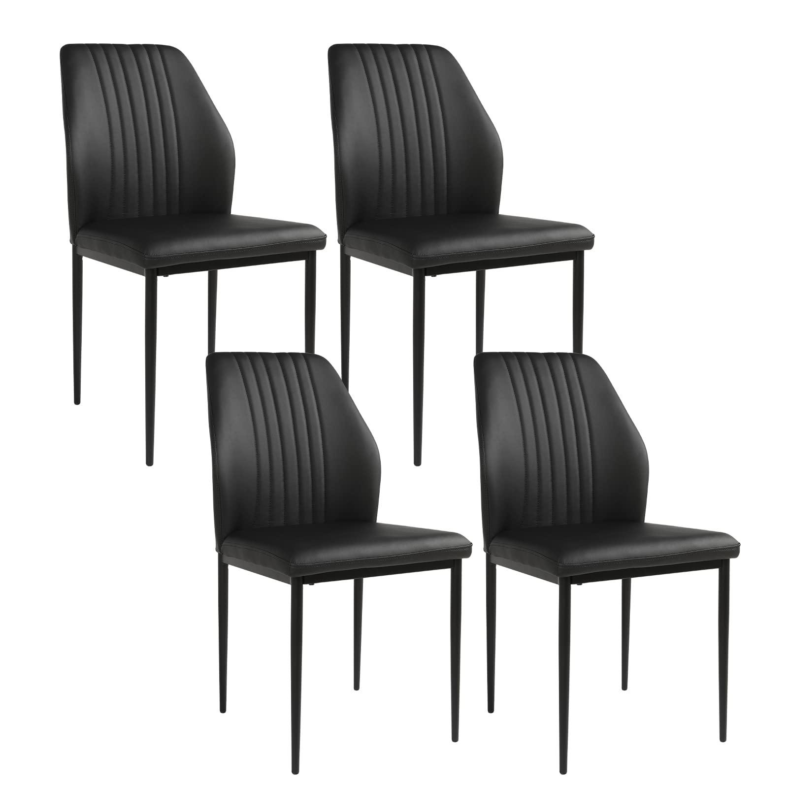 (incomplete) (only 1 ) Dining Chair PU Leather Living Room Chair Modern Kitchen Armless Side Chair with Metal Legs (Black, Set of 4)