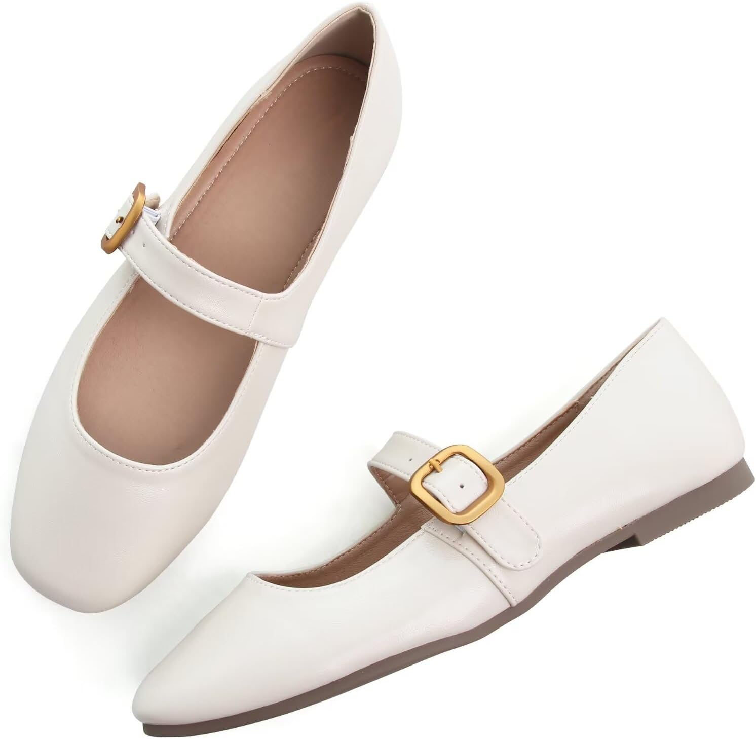 TN TANGNEST Leather Flats for Women Comfortable Square Toe Slip On Flats Soft Work Flats Retro Mary Jane Flats - Image 2