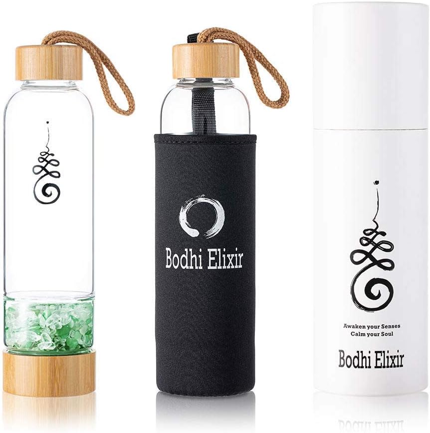 Crystal Water Bottle - Crystal Healing Water Bottle, Quartz Crystal Water Bottle, Includes Gemstones and Protective Neoprene Sleeve