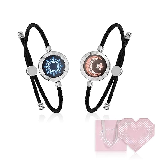 TOTWOO Long Distance Touch Bracelets for Couples, Smart Light & Vibration Love Jewelry, Long Distance Valentines Day Gifts for Him Her Women Men, One-to-One Bluetooth Pairing via App