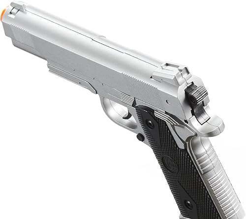 Miniatura 4 de Pistola de aire comprimido de resorte pesado de la serie de aleación 1911 de tamaño completo (plata con paneles de agarre negros) Negro con paneles