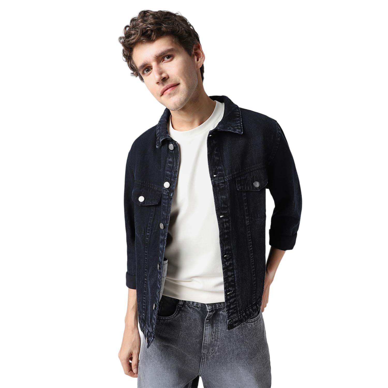 Urbano FashionMen's Regular Fit Washed Full Sleeve Denim Jacket