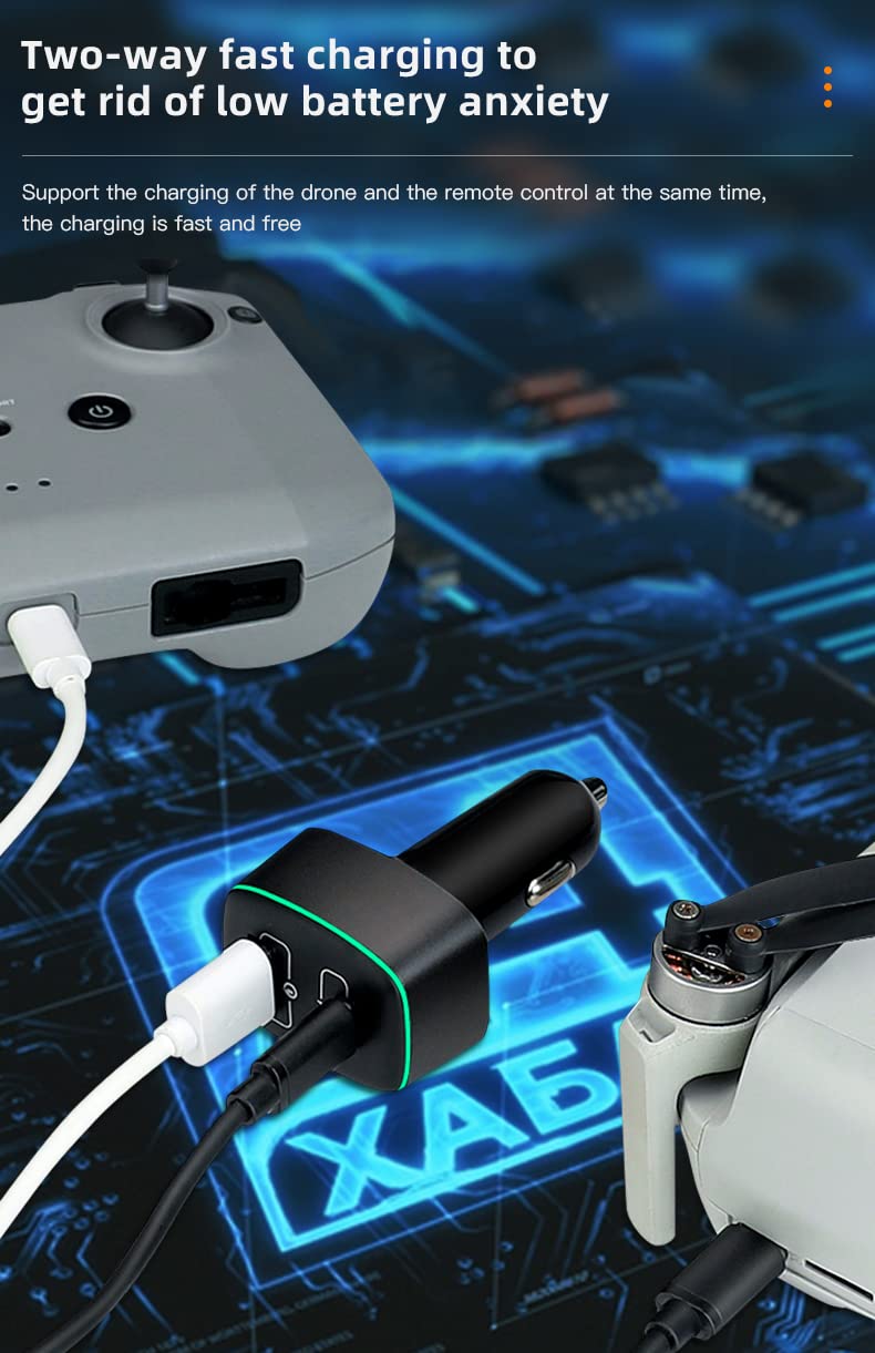 DP Caricatore Auto 100W Con PD+QC3.0 Per DJI Mini 3, Mini 3 Pro, Mavic 3, Smartphone E Telecomandi - 3