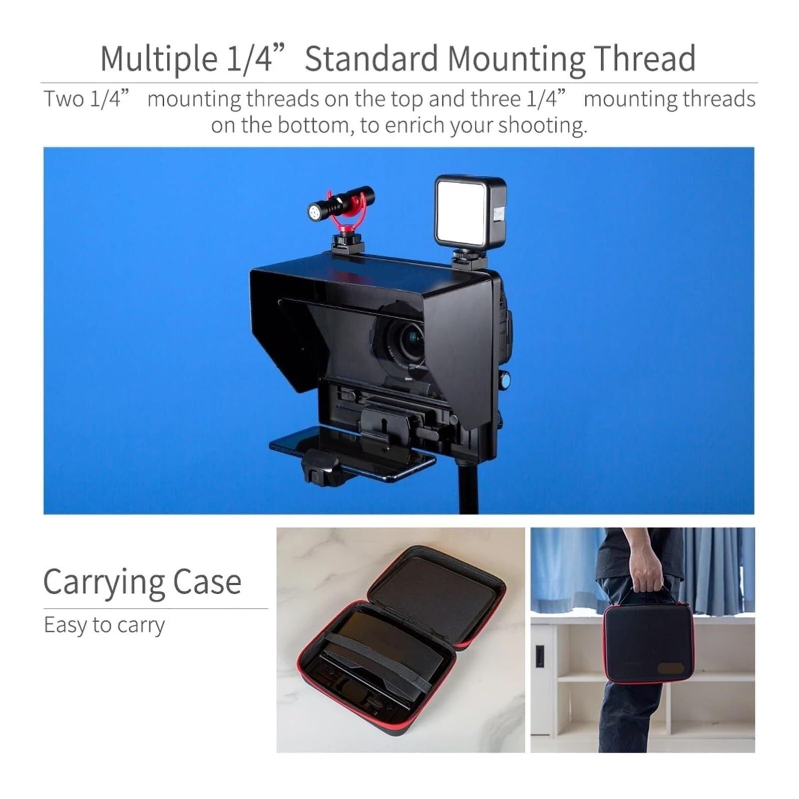 Teleprompter, 10-Zoll-Faltteleprompter Für Telefon/Tablet/Spiegelreflexkamera Mit Bluetooth-Fernbedienung für Live-Streaming