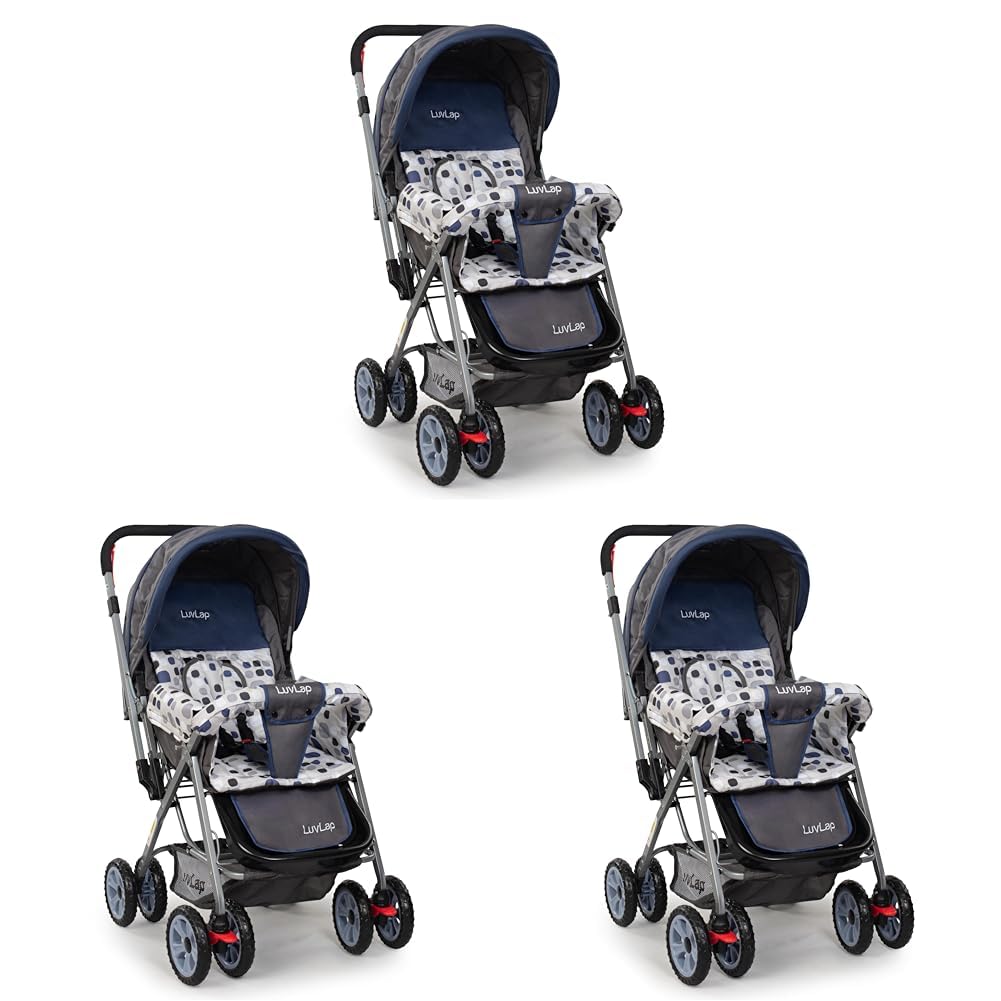 LuvLap Sunshine Baby Stroller/Pram for 0 to 3 Years, New Born/Toddler/Kid, 5 Point Safety Harness, Adjustable backrest, 360° Swivel Wheel, Large Storage Basket, Reversible Handlebar(Navy Blue)-picture-10
