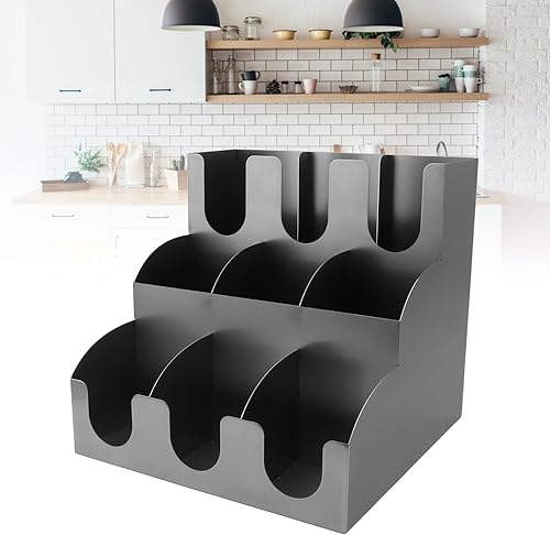 Miniatura 3 de Organizador de tazas y tapas, dispensador de tazas de café de verticículo, organizador de estación de café de acero inoxidable, soporte para
