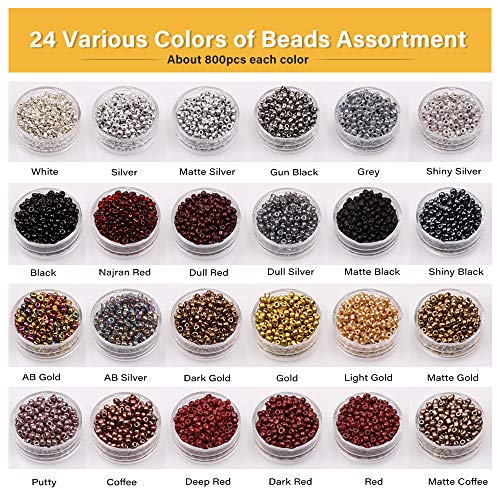 Yholin Glass Seed Beads Started Kit,19200pcs 2mm 12/0 Small Craft Beads with Jump Rings,Charms,Spacer Beads,Beading Needle,Tweezers,Scissors and Elastic String for DIY Bracelet Jewelry Making Supplies - Thumbnail 3