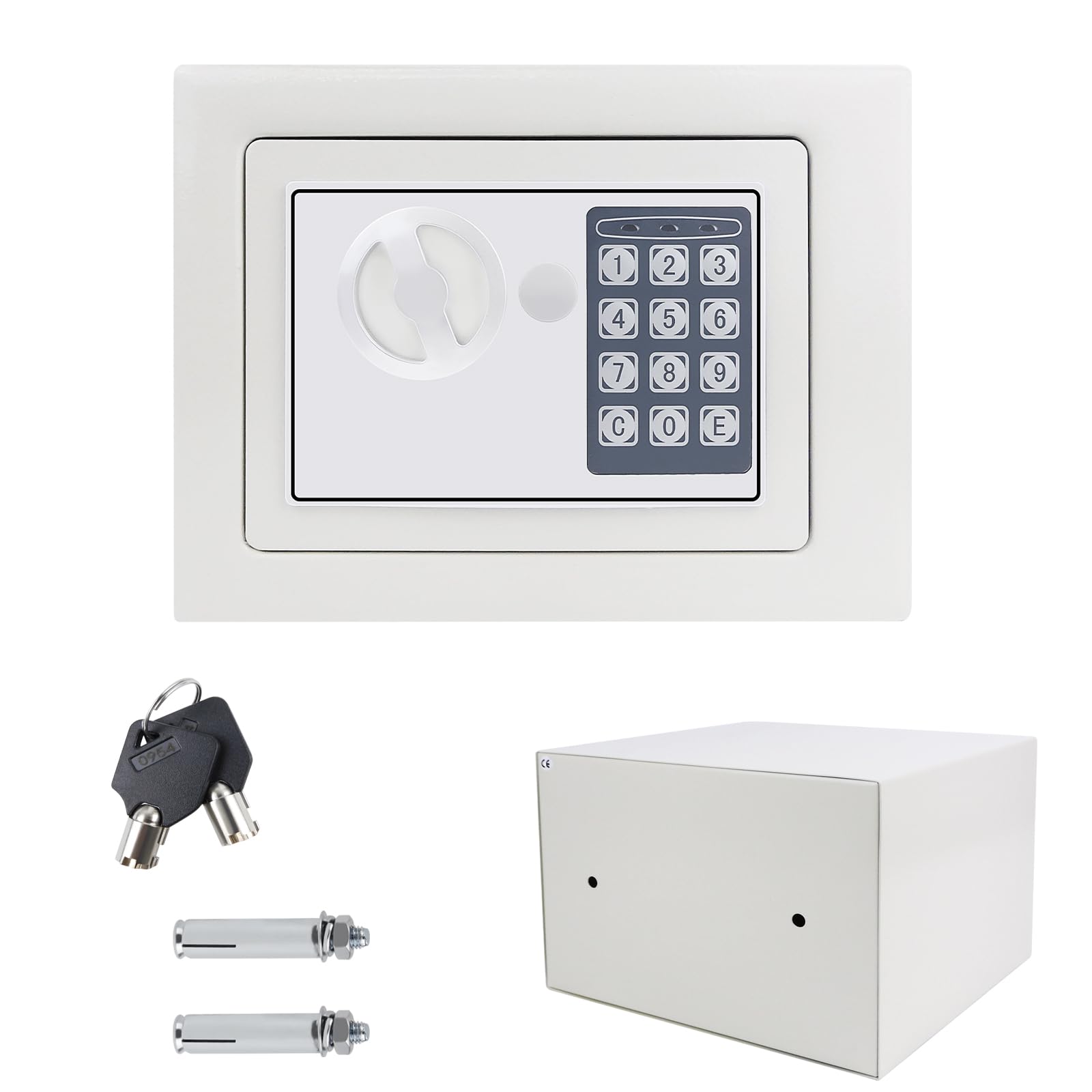 Small Safe, Electronic Security Safebox with Digital Keypad and Emergency Override Key, Steel Locking Bolts, Fireproof Cabinet Safes for Home Office Hotel, 23x17x17cm (White)