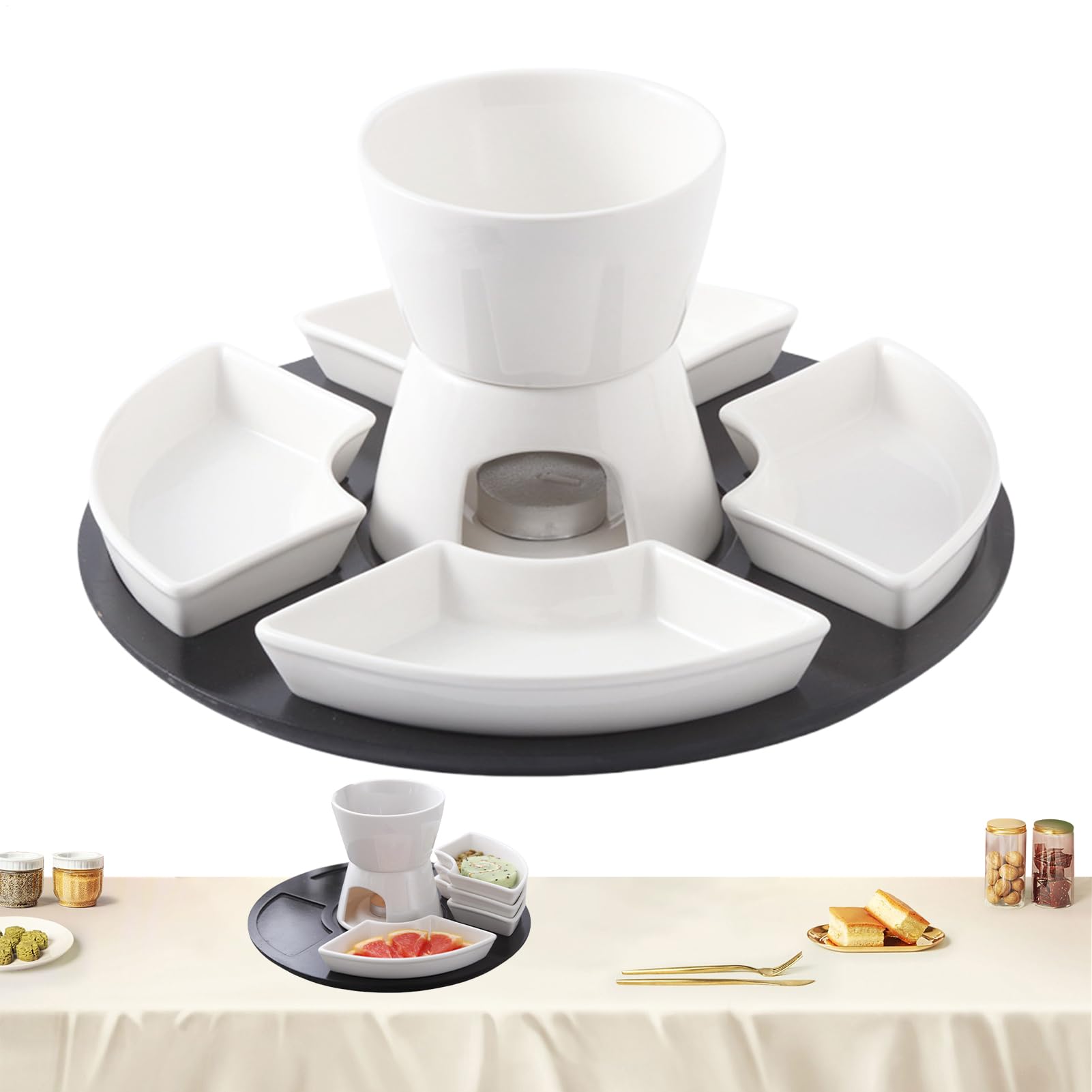 Genérico Juego de Fondue de Queso para Niños | Set de de Ceramica,Cuenco Calentador de Queso para Fiestas en la Playa Buffets Veladas Románticas Cumpleaños Hogar Ocasiones