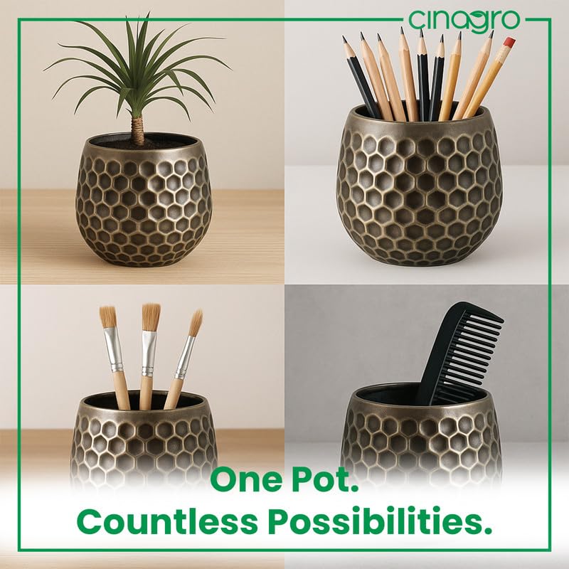 Image of CINAGRO Metal Planter Pot for Indoor Plants, Round Decorative Flower Pot, Rust-Resistant, Modern Plant Holder for Home, Balcony, Office (11.43 x 11.43 cm, Metal Nector)