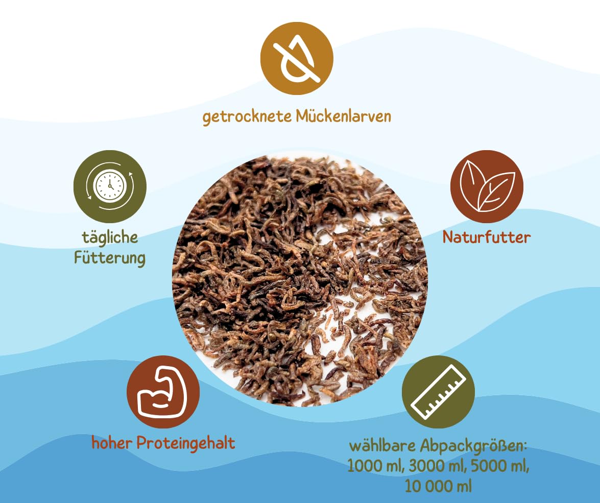 Warnick's Naturhäppchen Mückenlarven Bloodworms getrocknet - 3 Liter | Proteinreiches Naturfutter für Zierfische, Koi & Wasserschildkröten - Naturbelassen & ohne Zusätze - Bloodworms