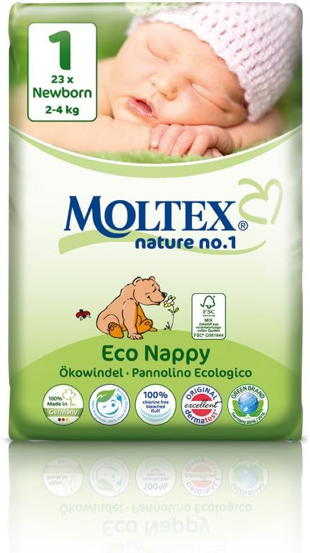 MOLTEX Nature No1 Eco Nappies Bear Baby Nappies (Newborn Size 1 (2-4 kg))