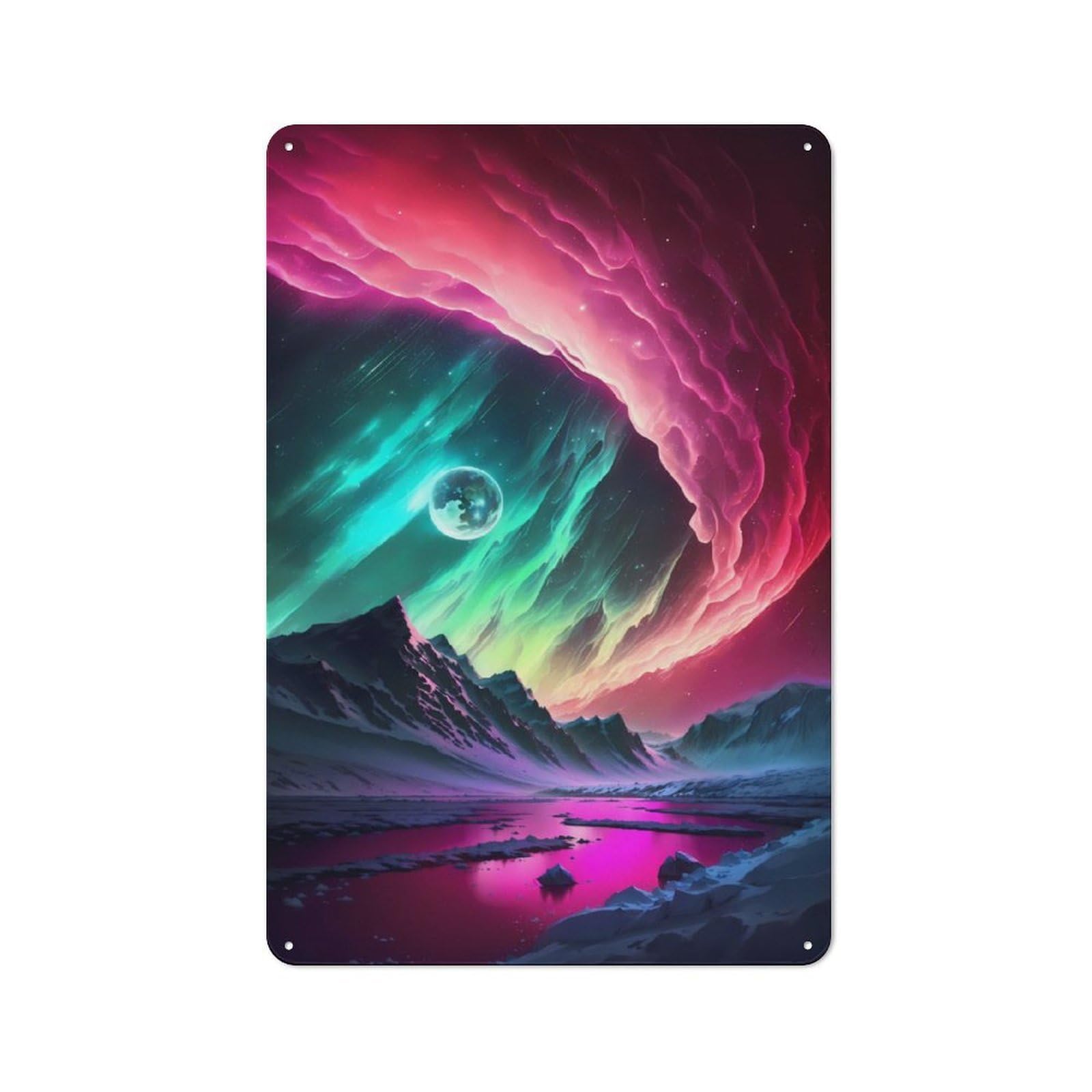 Junmoney Aurora Borealis Landscape 30X20cm Industrial-Style Tin Sign With For Hallway Wall, A Metal Wall Feature For A Newly Arranged Hallway